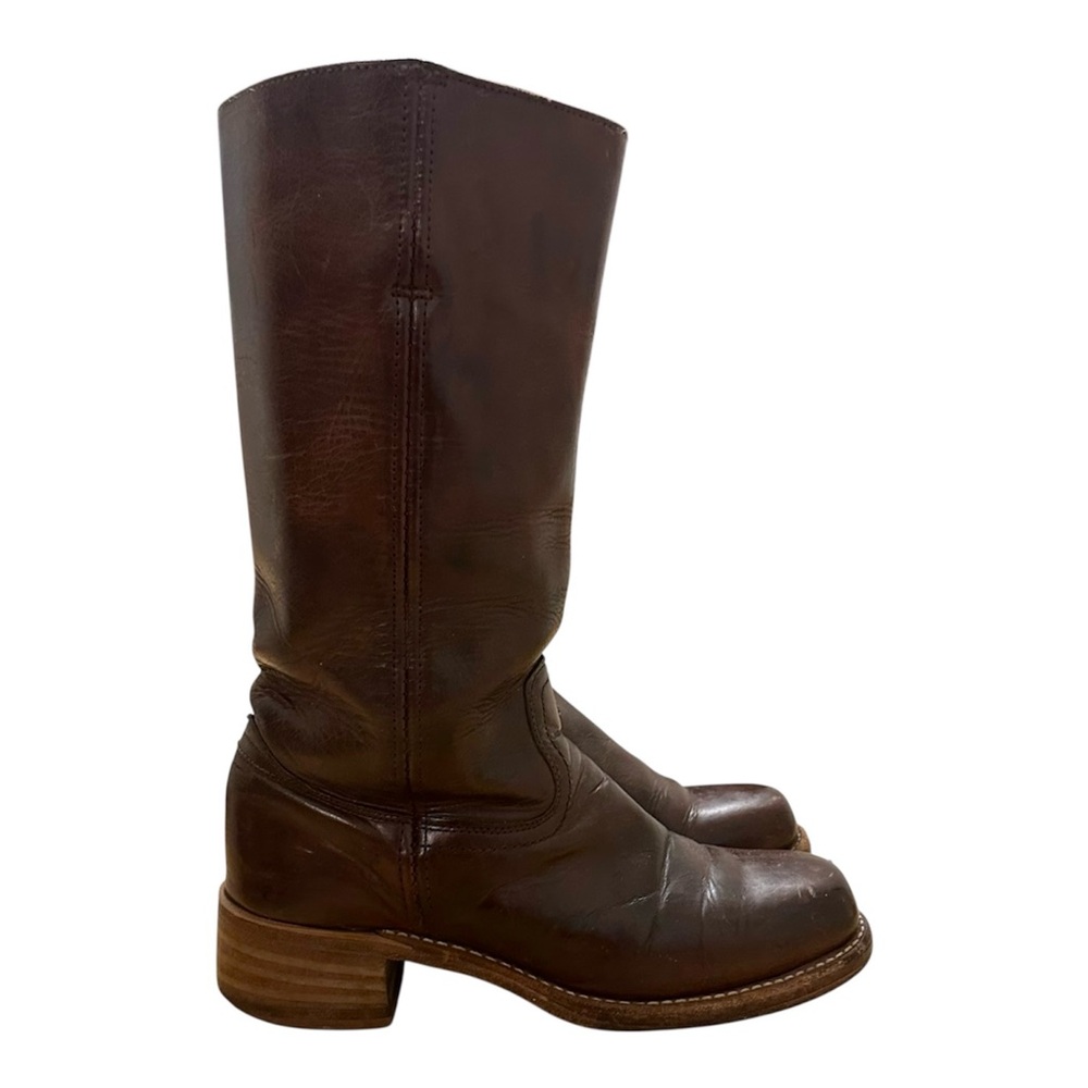 Vintage Frye Chocolate Brown 14L Campus Square Toe Heeled Boots Size 10 M